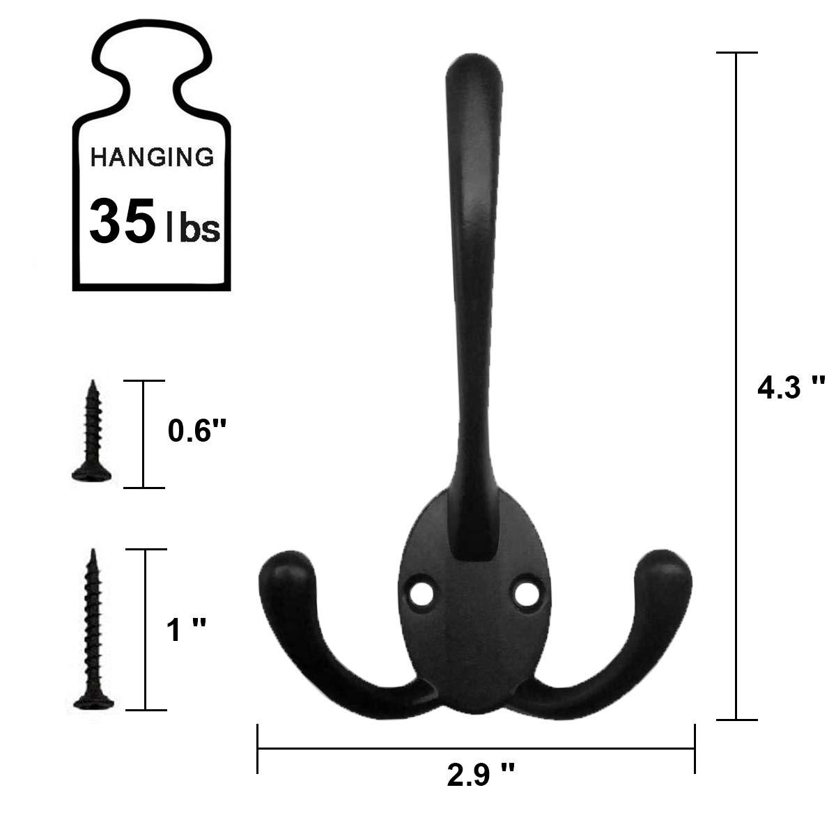 Wall Mounted Coat Hooks 5 Pack Heavy Duty Black Hardware Robe Hooks tive for Single Hanging Coats Towel Cubicle Classroom Kitchen Bath Backpack