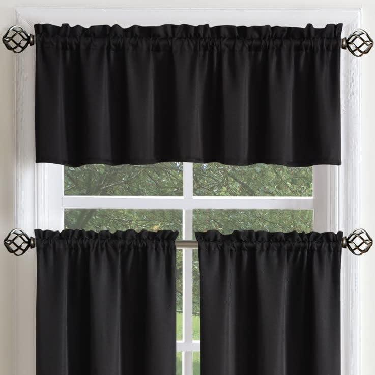 Black Polyester Light-Filtering Rod Pocket Kitchen Tier Curtains