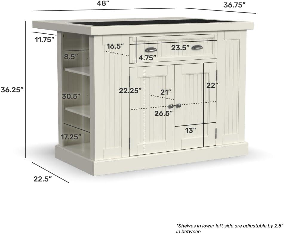 Nantucket Off-White Kitchen Island with Black Granite Top