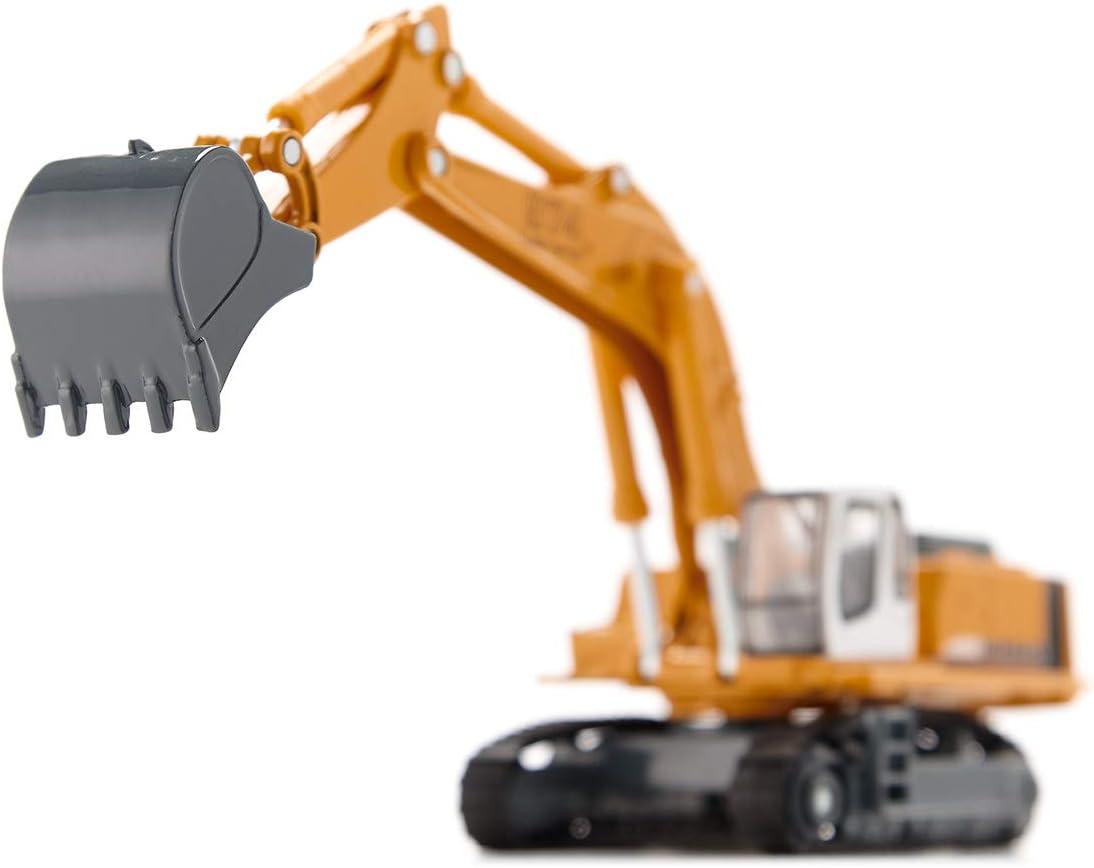 Heavy Haulage Flatbed Transporter Blue and Liebherr 974 Litronic Excavator Yellow 1/87 (HO) Diecast Models by Siku