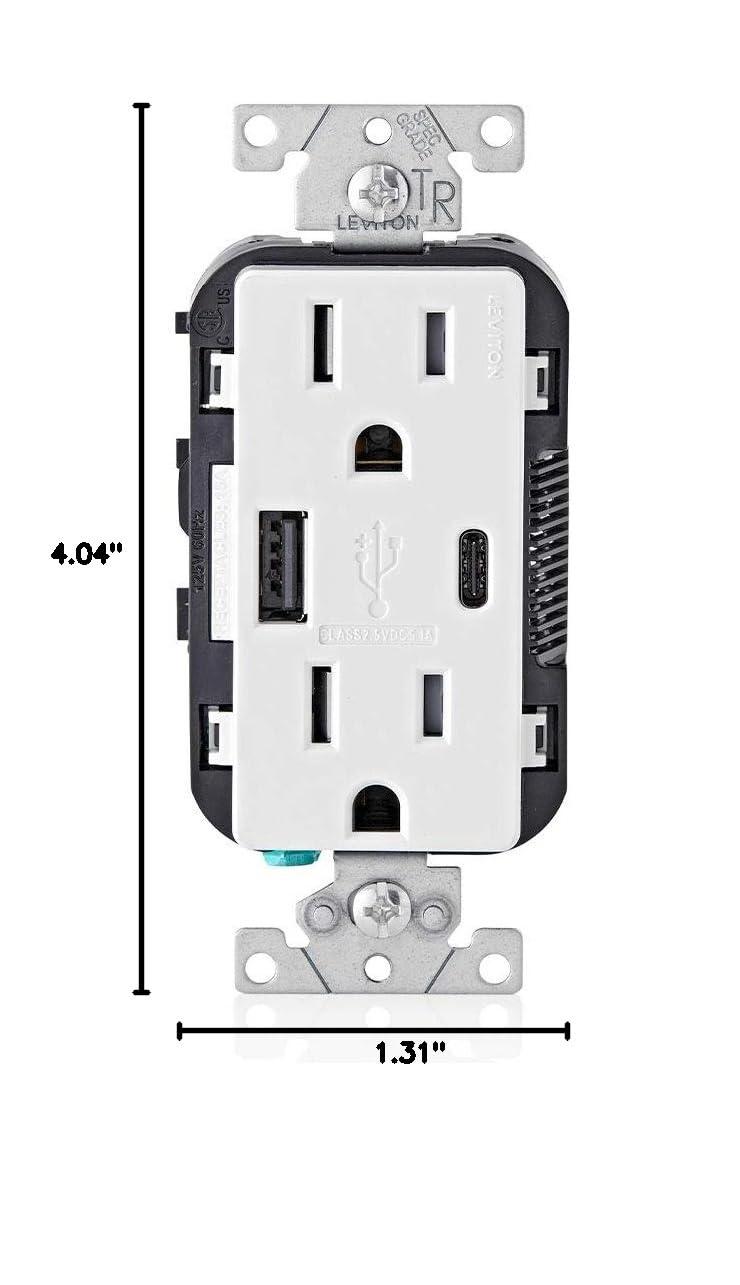 White Tamper Resistant Duplex Outlet with USB Type A and C Ports