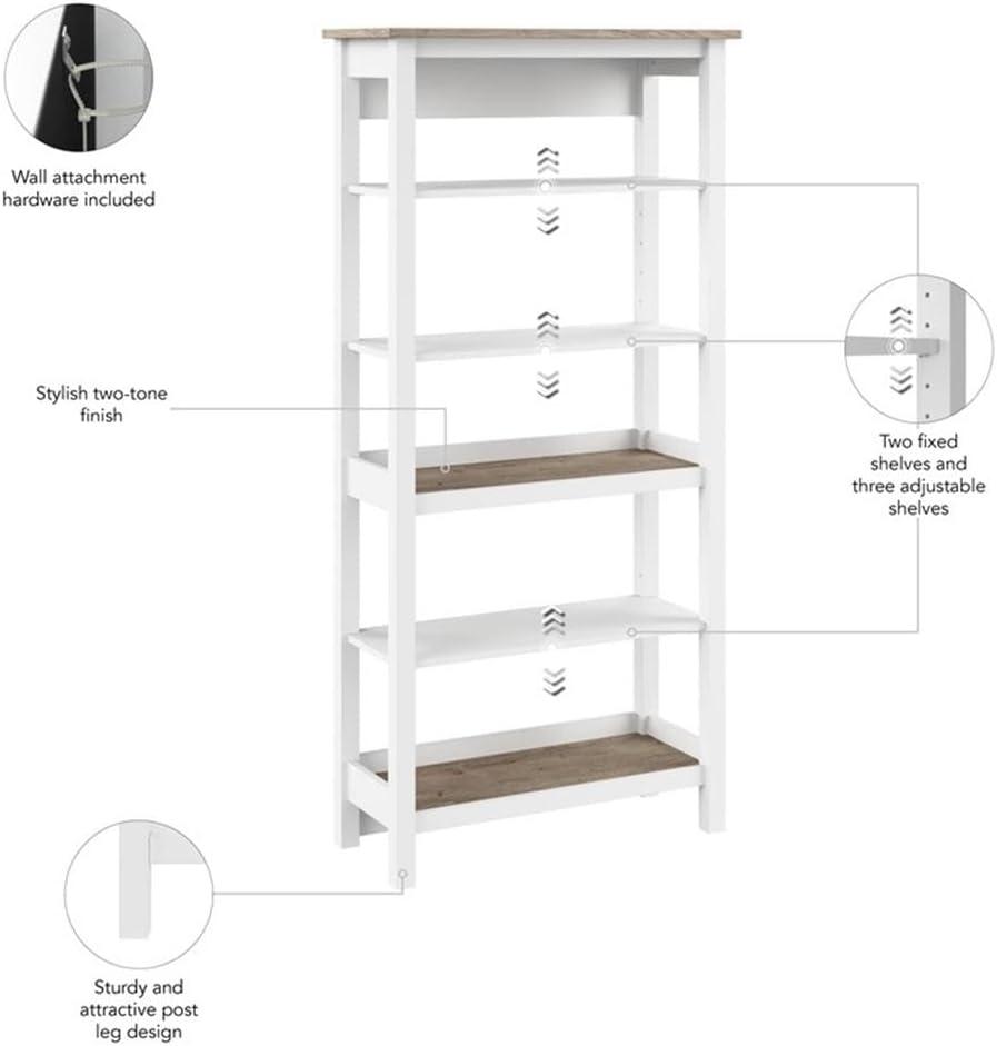 Mayfield Tall 5 Shelf Bookcase in Pure White and Shiplap Gray - Engineered Wood