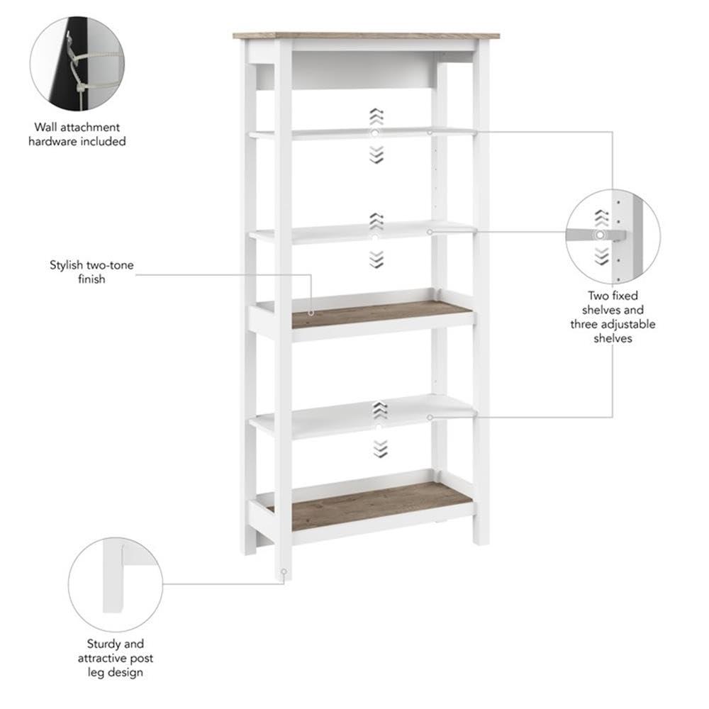 Mayfield Tall 5 Shelf Bookcase in Pure White and Shiplap Gray - Engineered Wood