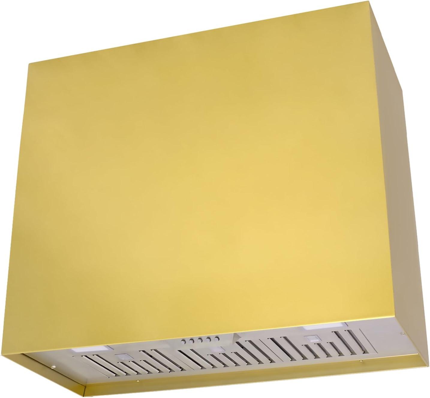 Akicon Stainless Steel Range Hood, Modern Box Kitchen Hood with Powerful Vent Motor, Wall Mount, 30”W*30”H*14D, Matte Gold (AKHS30H-MG)