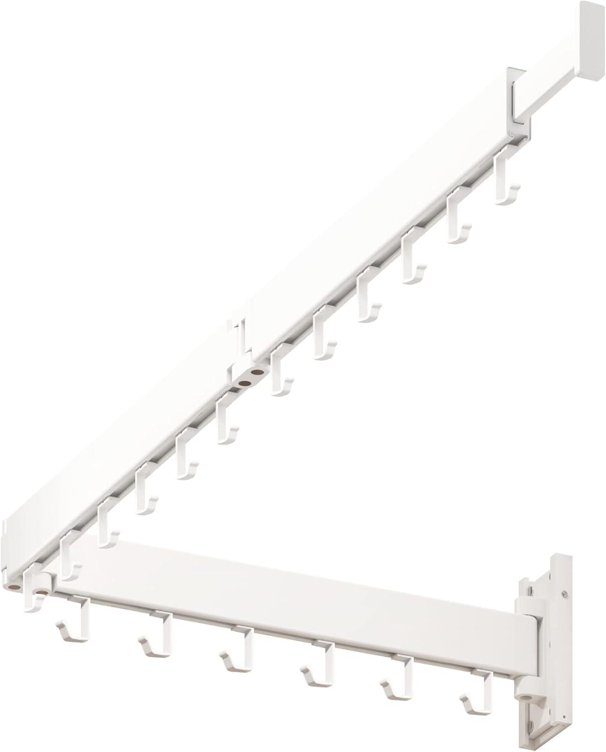 Clothes Drying Rack for Laundry, Retractable Clothes Hanger Rack Wall Mounted Folding Indoor, Drying Rack, Space Saver Clothes Rack,Collapsible (Tri-Fold) with 18 J-Hooks Laundry Rack White