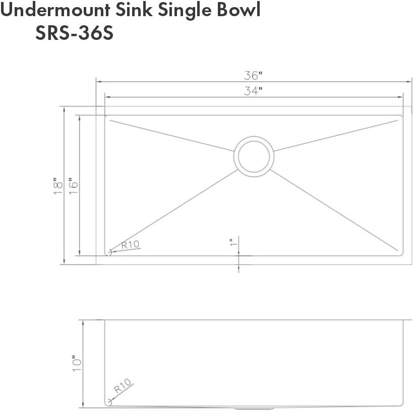 ZLINE 36 in. Meribel Undermount Single Bowl DuraSnow Stainless Steel Kitchen Sink W/ Bottom Grid (SRS-36S)