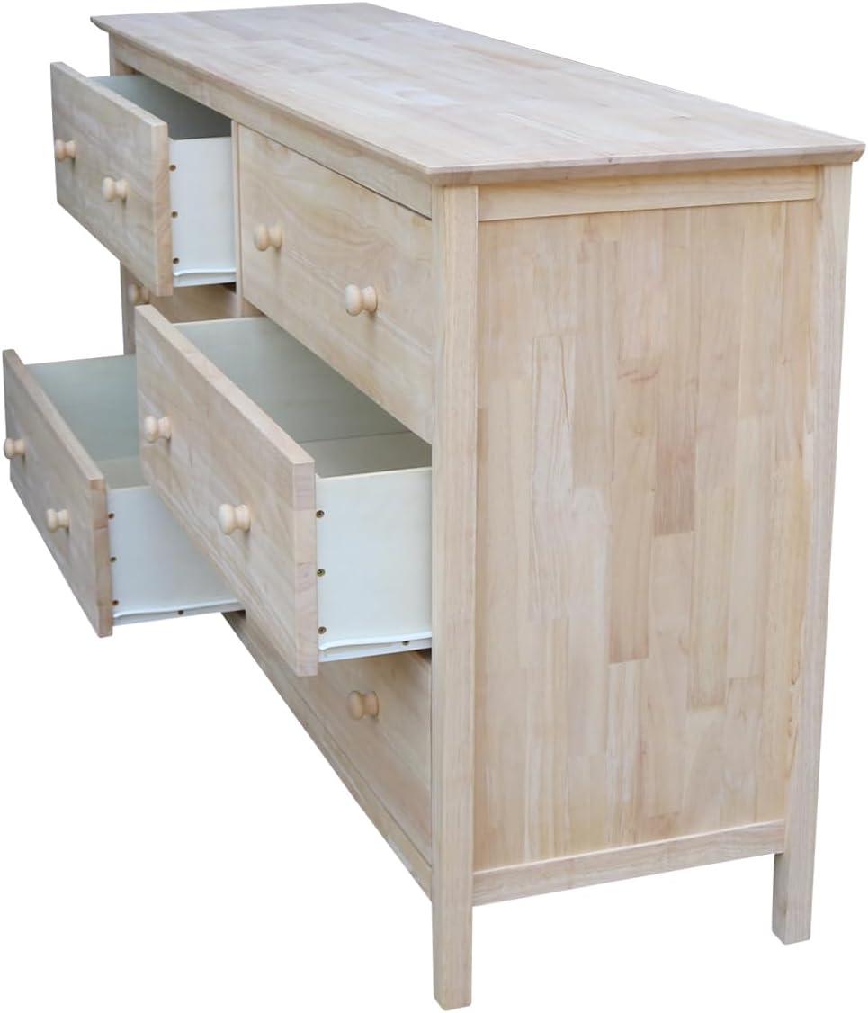 Dresser with 6 Drawers Unfinished - International Concepts: Solid Parawood Bedroom Storage