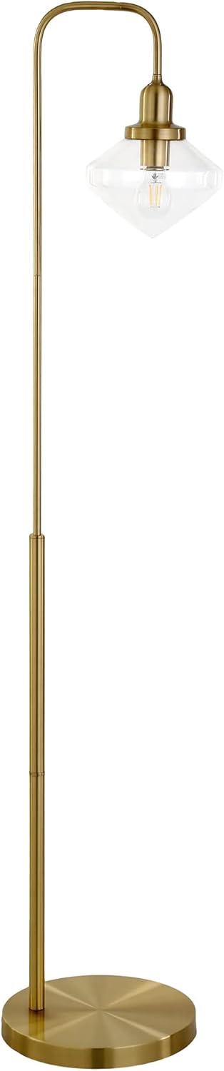 Evelyn&Zoe Zariza Arc Floor Lamp with Glass Shade, Brass/Clear