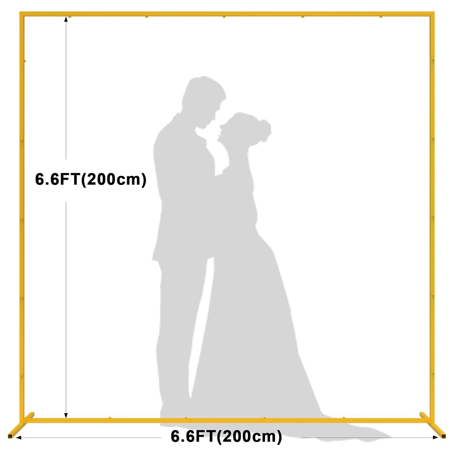 Wedding Arch Backdrop Stand, 6.6x6.6 FT Gold Wedding Arches for Ceremony Square Metal Balloon Arch Stand Garden Arbor Frame for Wedding Birthday Party Baby Shower Photo Booth Background Decoration