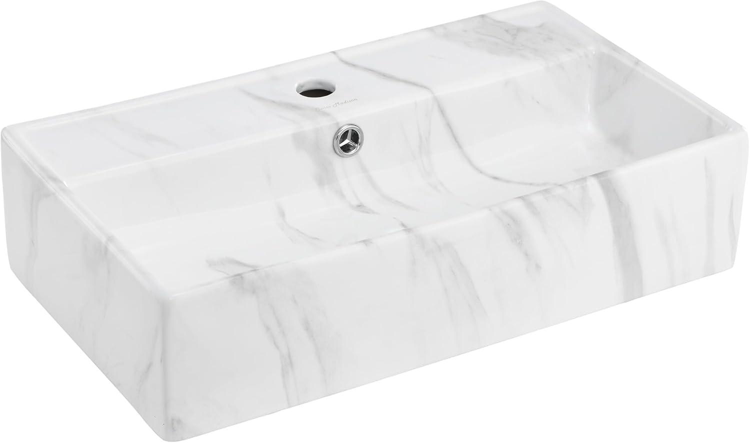 Claire 22" Rectangle Wall-Mount Bathroom Sink in White Marble