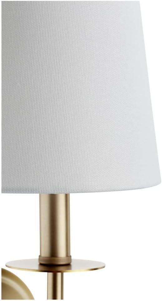 Aged Brass Wall Sconce with White Linen Shade