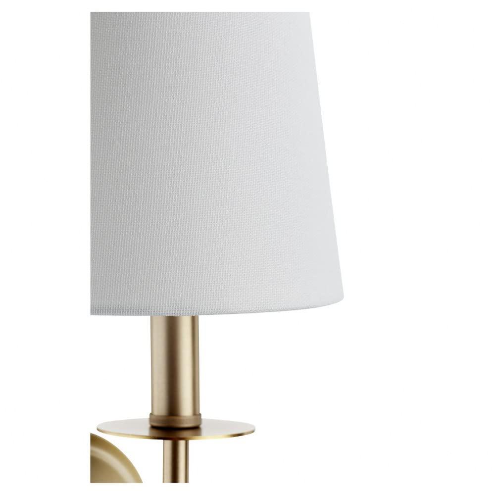 Aged Brass Wall Sconce with White Linen Shade