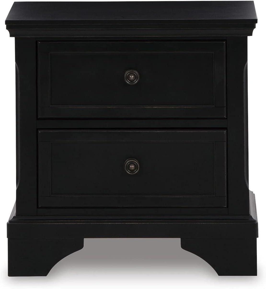 Chylanta Traditional Black 2-Drawer Nightstand with Bronze Knobs