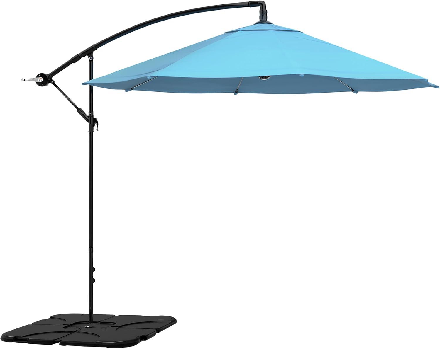 10-Foot Blue Aluminum Cantilever Patio Umbrella with Base