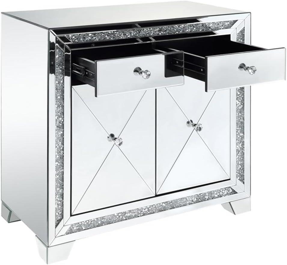 ACME Noralie 2-Drawer Console Table in Mirrored and Faux Diamonds