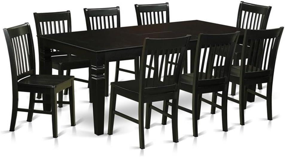 Black Wood 9-Piece Rectangular Dining Set with Extension Table