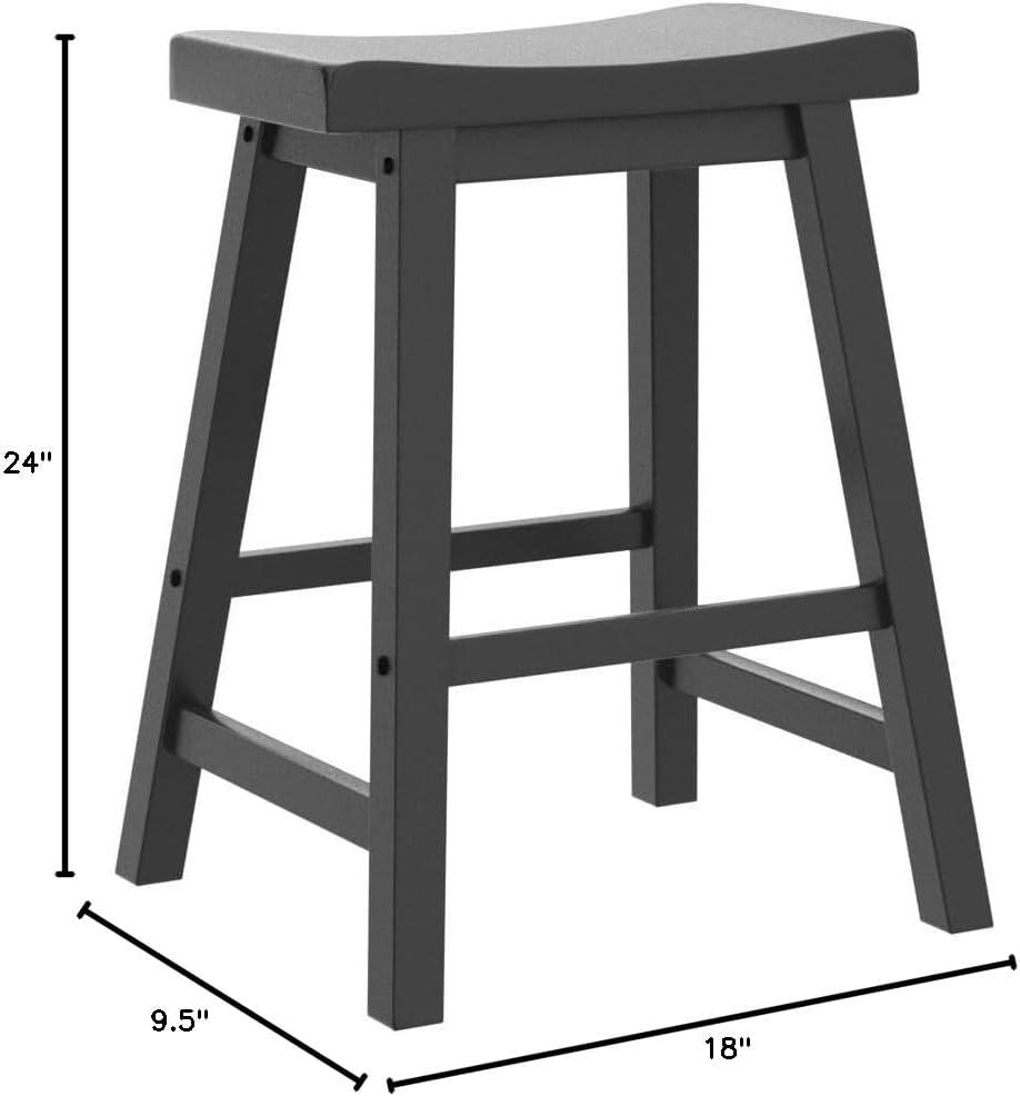 Lexicon Saddleback 24" Solid Wood Counter Stool in Black (Set of 2)