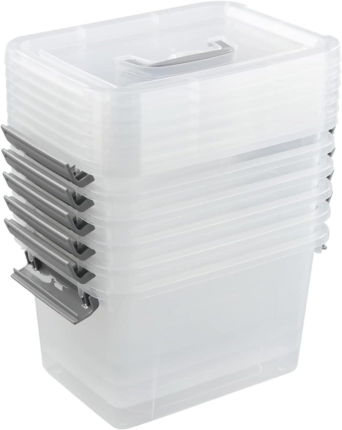 Clear 6 Quart Plastic Storage Containers with Lids and Handles, 6 Pack