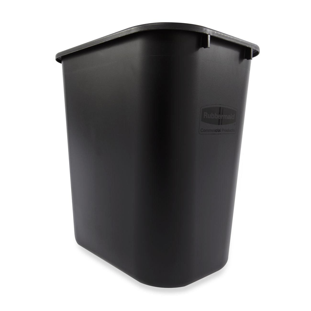 Black Rectangular Plastic Office Wastebasket