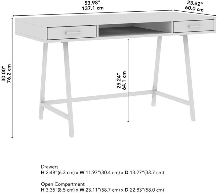 Steele 54W Writing Desk in Pure White Oak by Bush Furniture - Engineered Wood