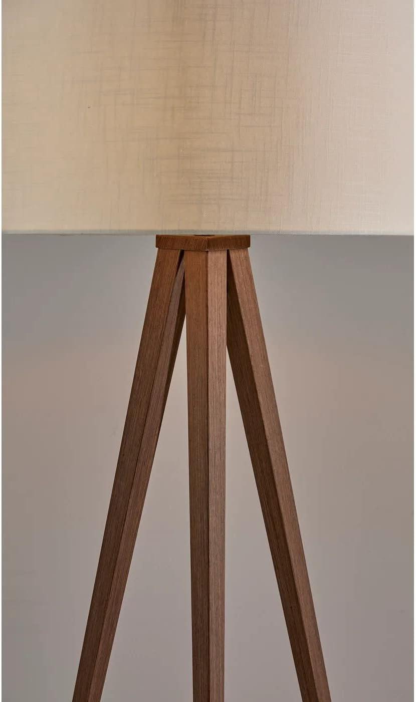 60.3" Off-White and Rosewood Veneer Tripod Floor Lamp