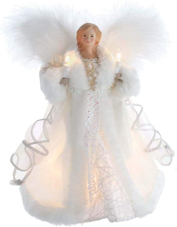 10-Inch White Angel Christmas Tree Topper with Lights