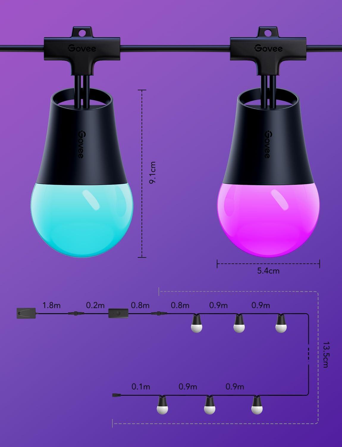 48ft Multicolor LED Outdoor String Lights with App Control