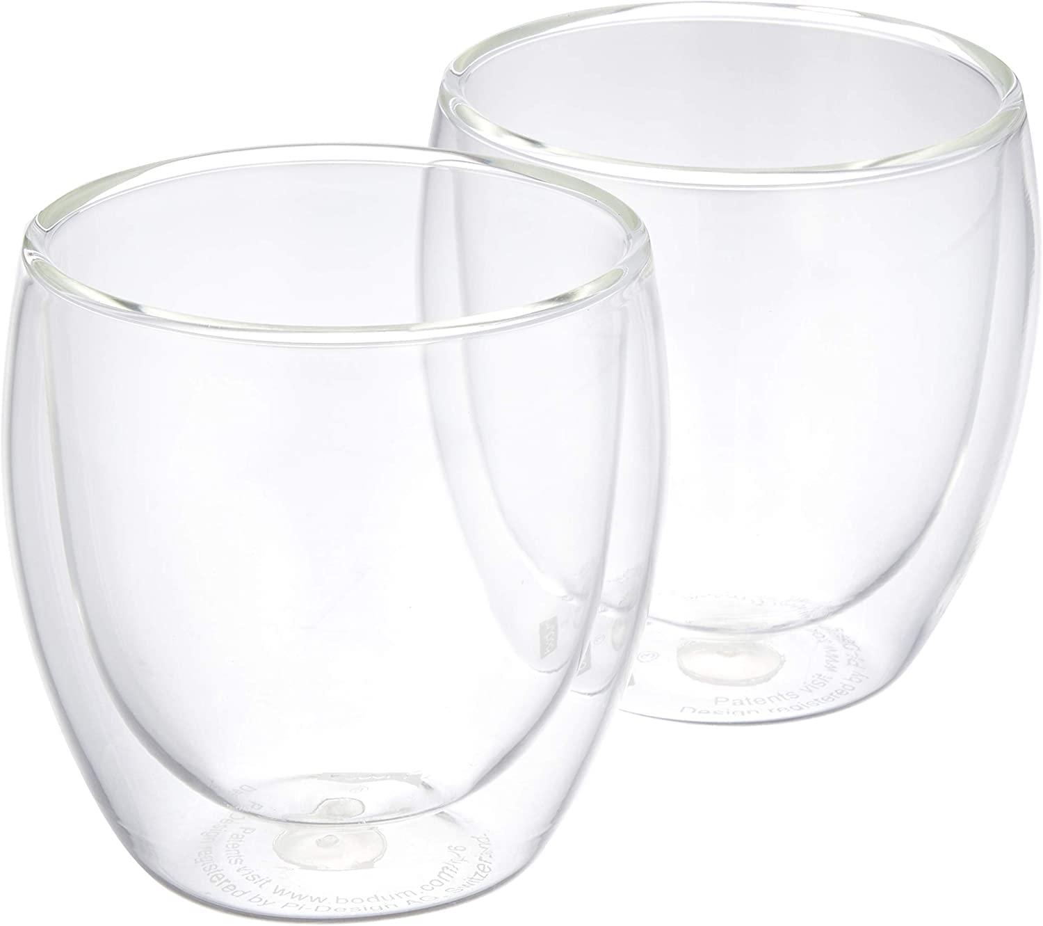 Clear Borosilicate Glass Double Wall Insulated 250 ml Cups - Set of 2