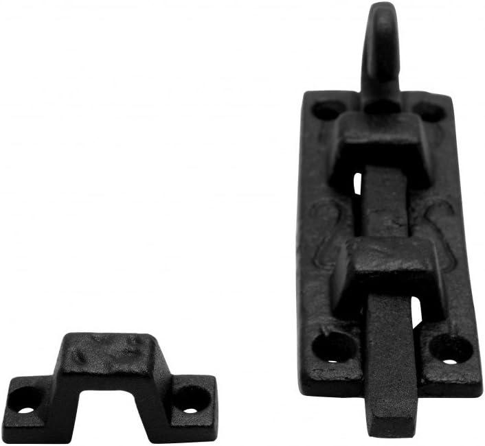 Renovator's Supply Offset Slide Bolt Latch 4" Wrought Iron Pig Tail Tip Slide Bolt, Black