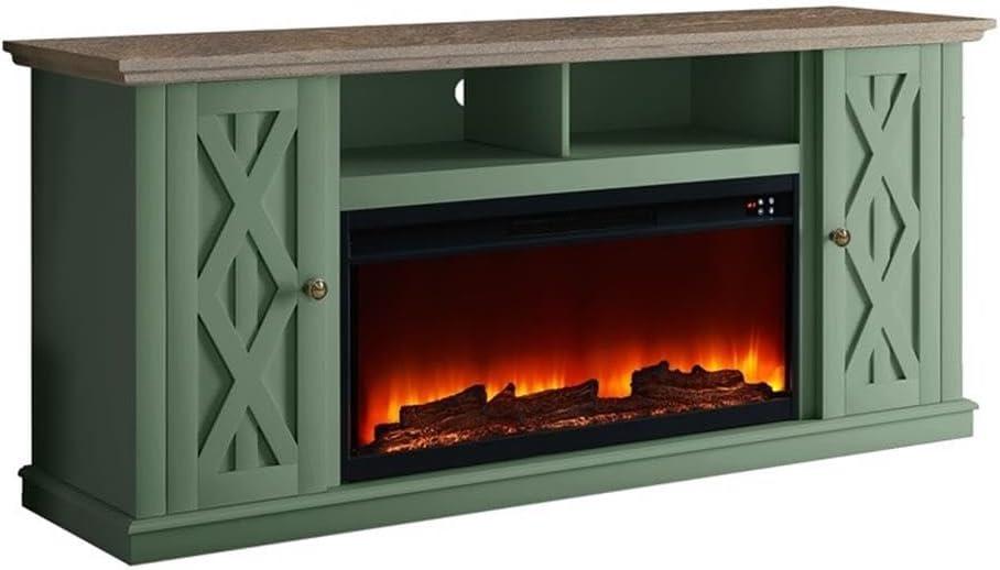 LIVILAND 68 in. TV Stand Media Console for TV up to 75 in. w/ Fireplace - Green