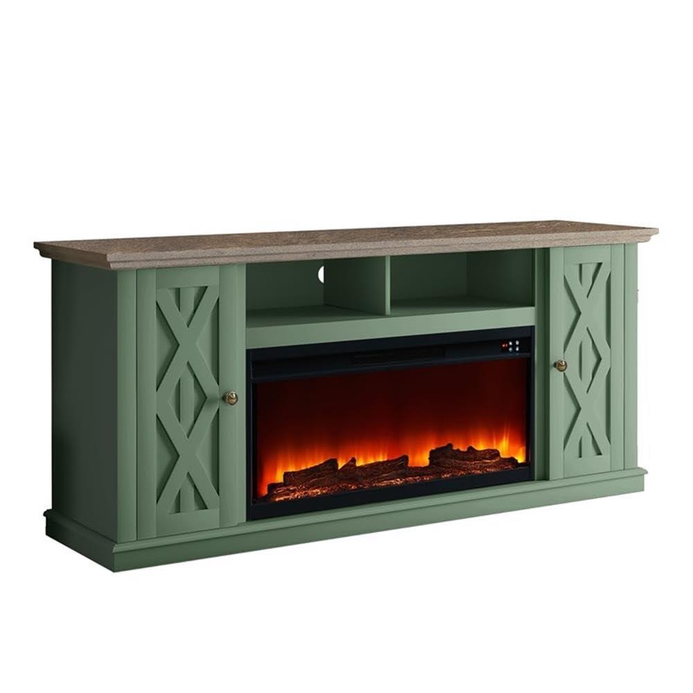 LIVILAND 68 in. TV Stand Media Console for TV up to 75 in. w/ Fireplace - Green