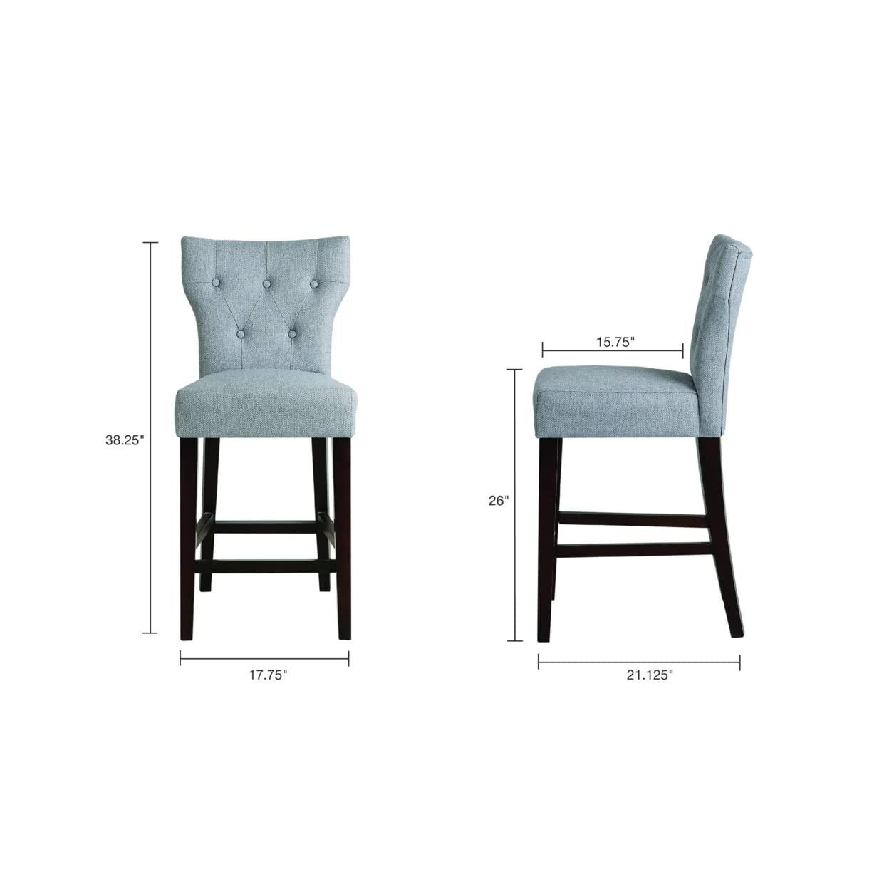 25" Saffron Tufted Back Counter Height Barstool Blue/Yellow: Espresso Wood Legs, Padded Seat