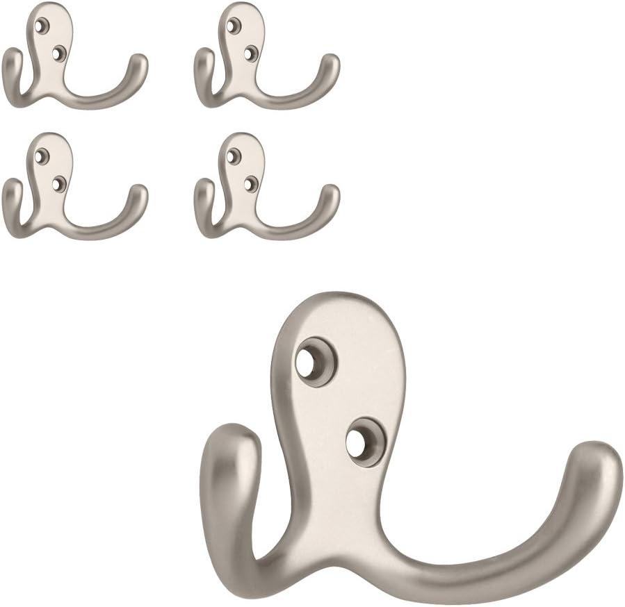 Matte Nickel Double Prong Wall Hooks Set