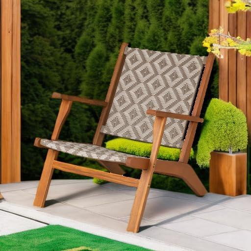 Balkene Home Patio Sense Vega Natural Stain Chair ,Acacia Wood Construction ,Woven Web Seat- Navy Blue Cording