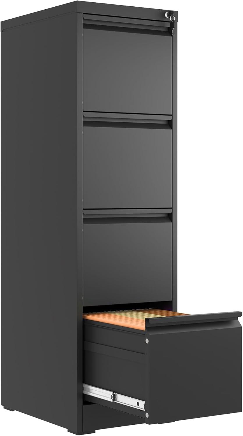 4 Drawer File Cabinet, Metal Vertical File Storage Cabinet with Lock, Office Home Steel File Cabinet for A4 Letter/Legal Size, 14.96" W x 17.72" D x 52.36" H, Assembly Required (Black)…