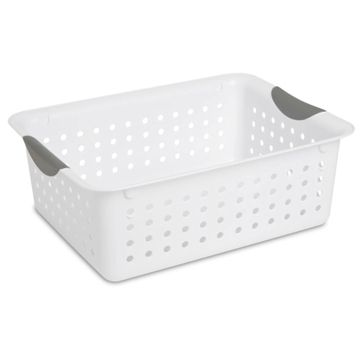 Sterilite Medium Ultra Basket, Storage Bin to Organize Closets, Cabinets, Pantry, Shelving and Countertop Space, White, 18-Pack