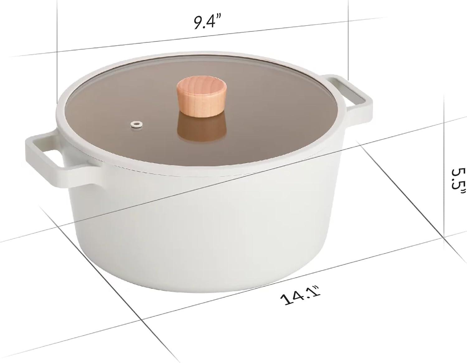 24cm Off-White Aluminum Nonstick Stock Pot with Lid