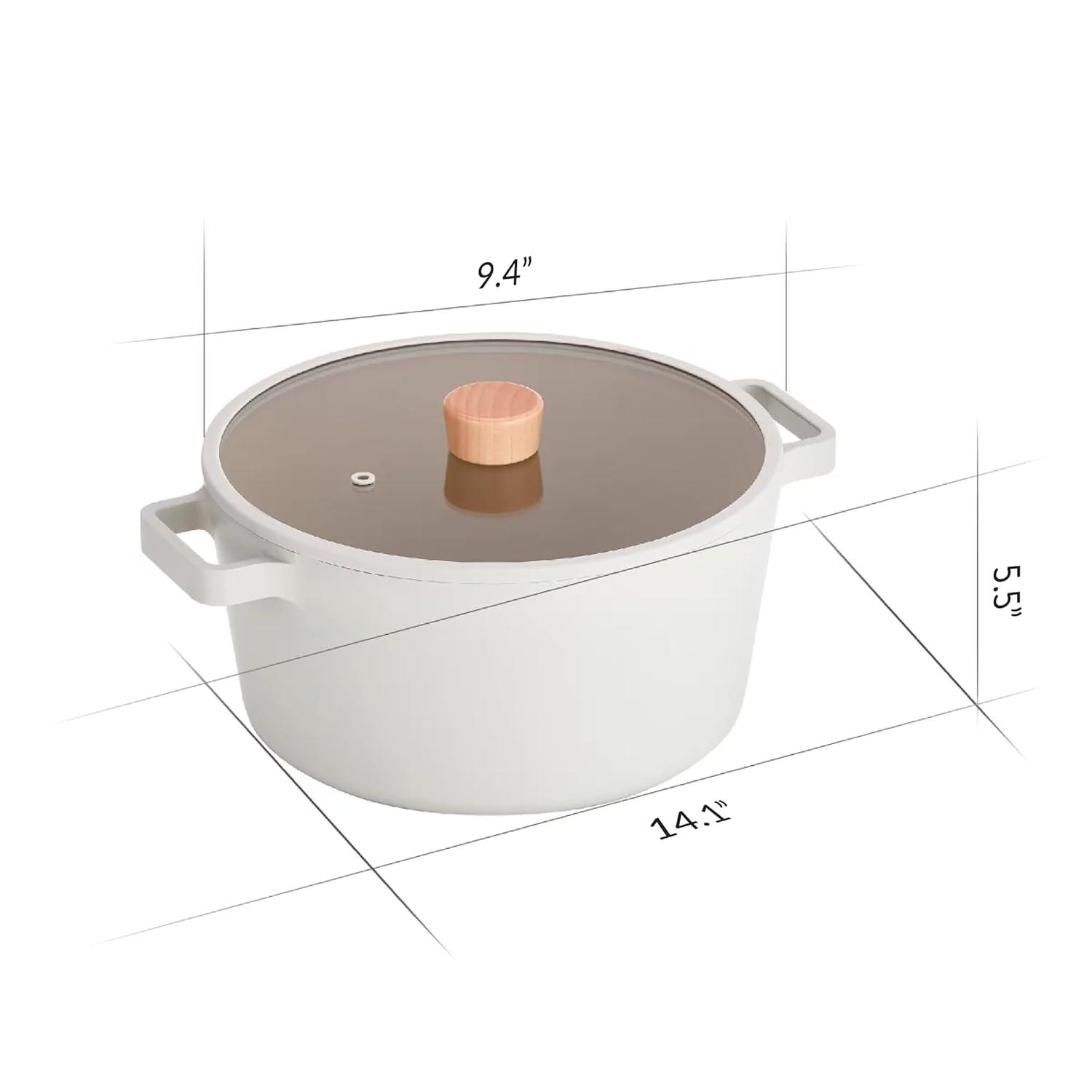 FIKA Kitchen Nonstick 4.0QT Stock Pot with Lid, Healthy Cooking Ceramic Coating Casserole, Induction Compatible Cookware, Stew, Soup Noodle Multi Dutch Oven, Made in Korea (9.5" / 24cm)