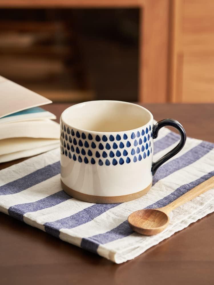 Set of 4 White and Blue Hand Painted Ceramic Coffee Mugs