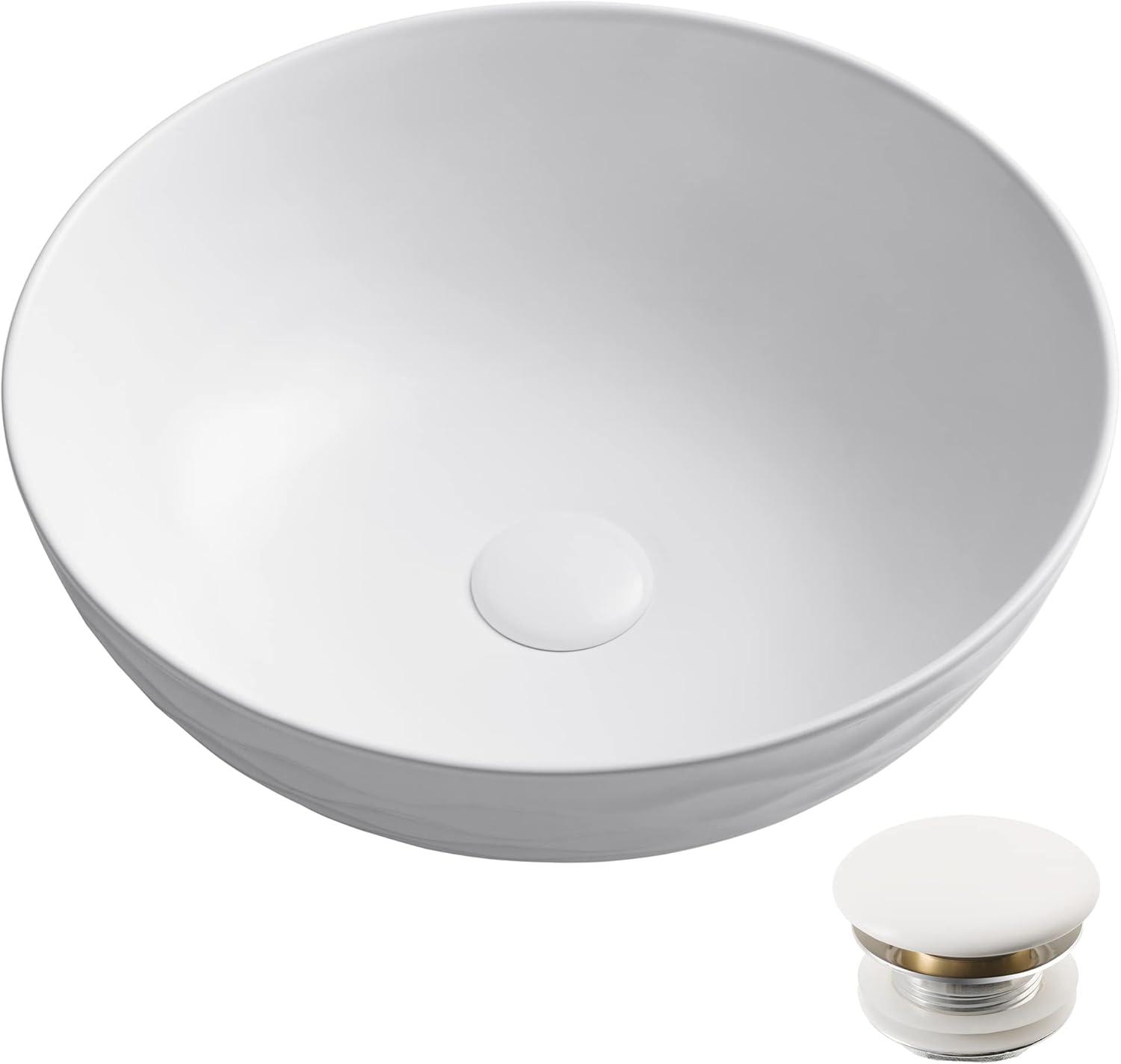 KRAUS Viva™ Thin Porcelain Ceramic Vessel Bathroom Sink with Pop-Up Drain