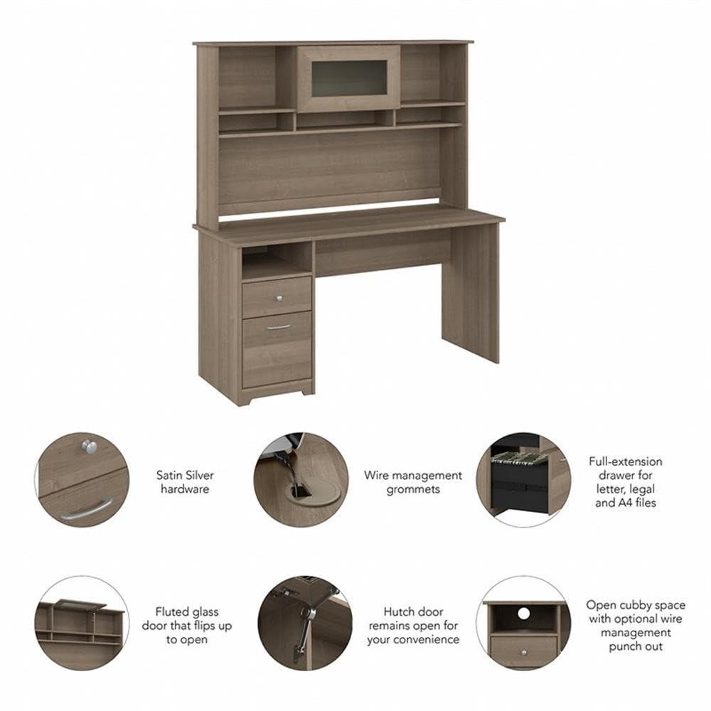 Bush Furniture Cabot 60" Computer Desk and Hutch, Espresso Oak