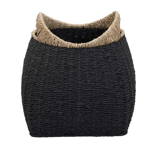 Household Essentials Basket with Handles Seagrass: Handwoven Round Storage, Brown Decorative Wicker, 14" Height