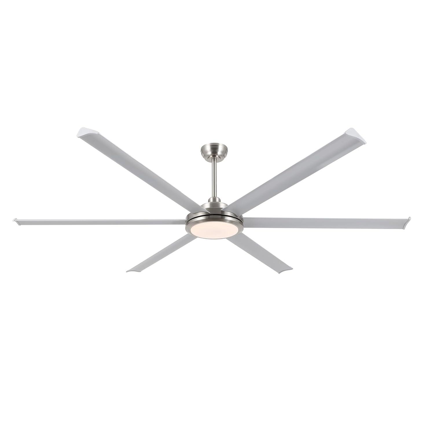 96" Industrial Ceiling Fan with Light and Remote Control, 6-Speed Noiseless Reversible DC Motor, 6 Durable Aluminum Double-Layer Blades Large Ceiling Fan for Home or Commercial Silver