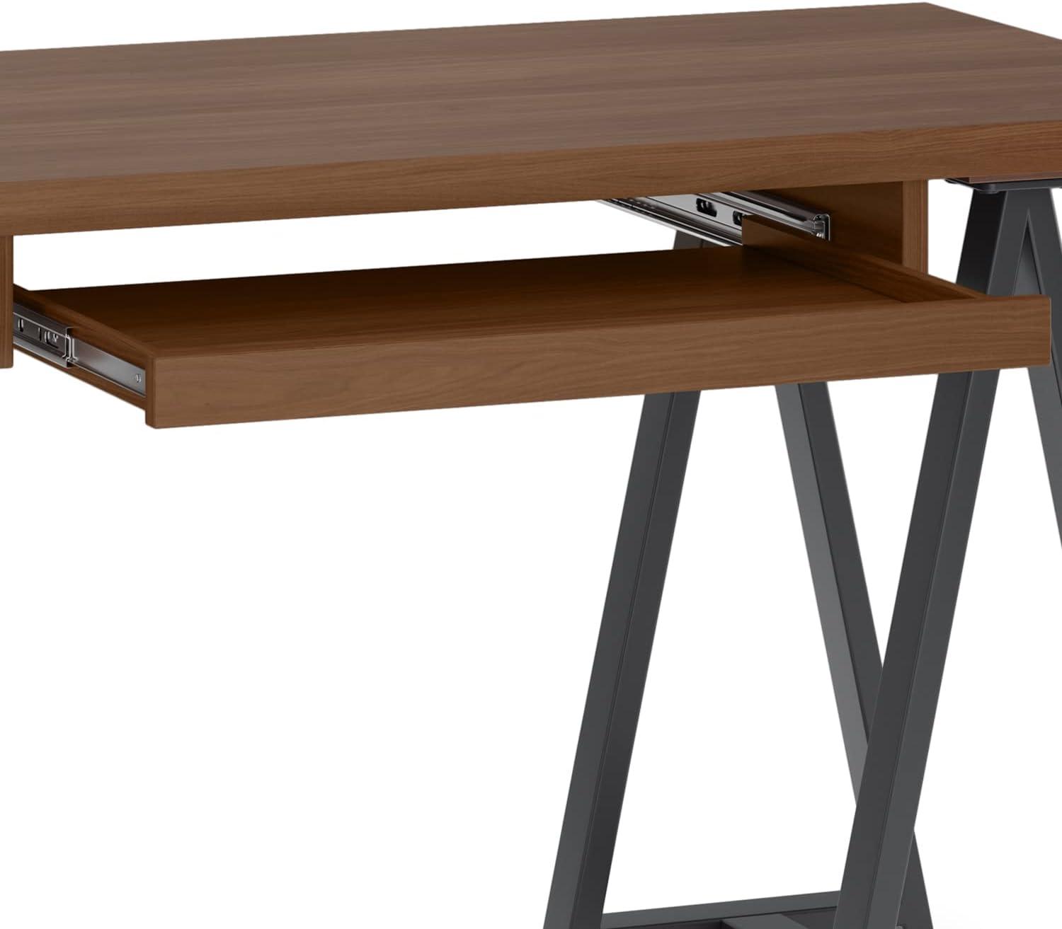 Sawhorse Industrial 50 inch Wide SOLID WALNUT WOOD and Metal Small Desk