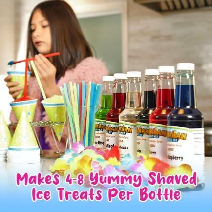 Hawaiian Shaved Ice Electric Home Snow Cone Maker Kit with 6 Flavors and Supplies