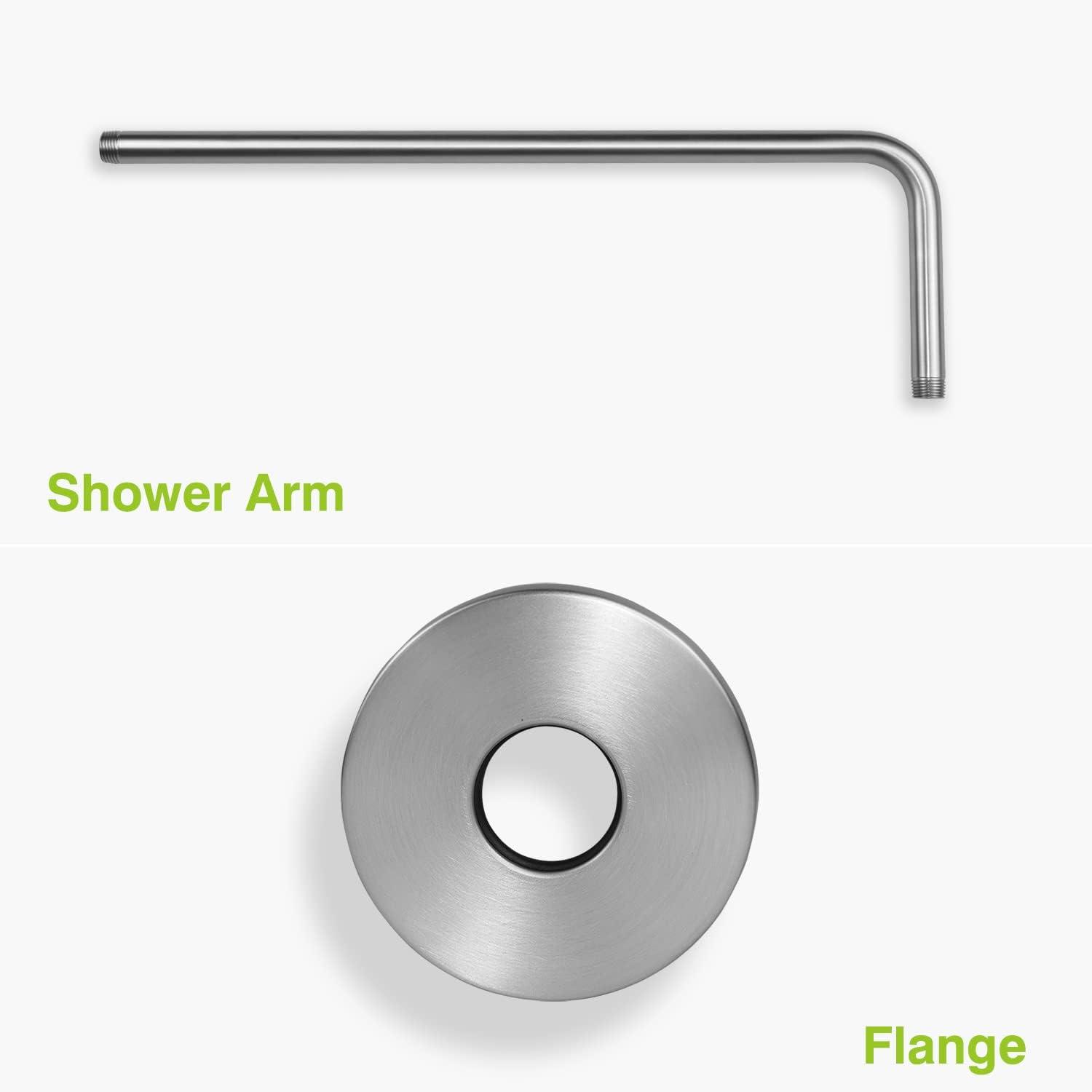 Naiture L Shaped, Corner Shower Head Extension Arm with Flange, 20 inch Length, Straight Lower Rain Fall Shower Head, Long Extender Pipe, Brass, Oil Rubbed Bronze Finish