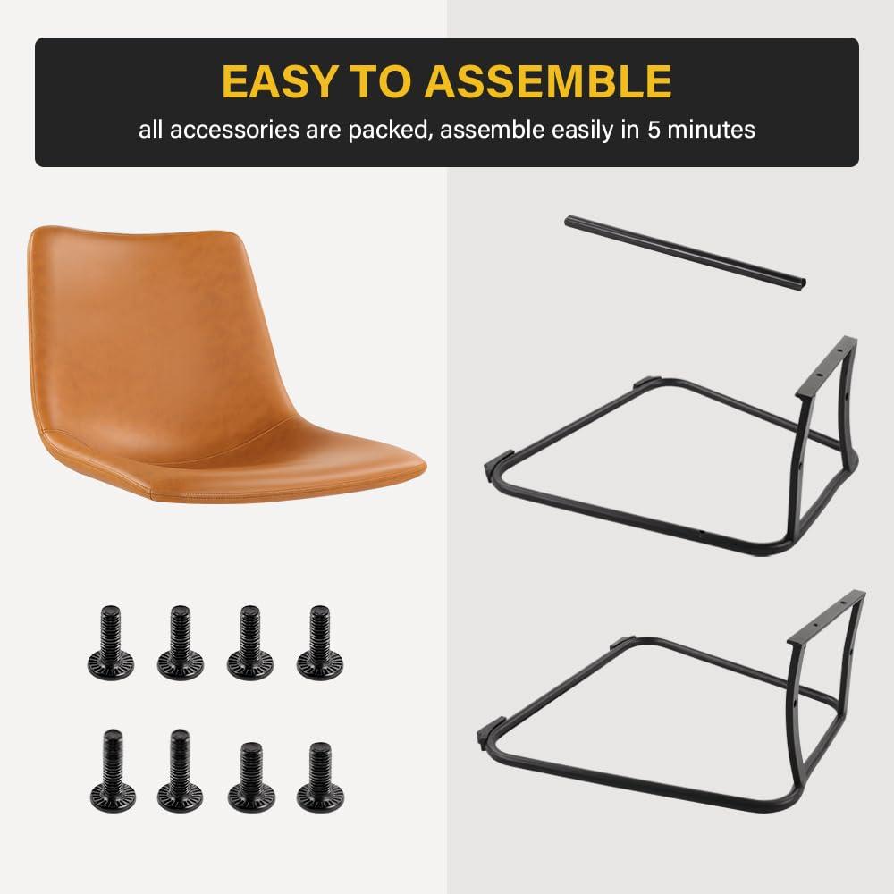 WKWKER Dinning Chairs Set of 2 Faux Leather Industrial Chair Counter Height Chair Metal Legs with Footrest Kitchen Chair for Home Bar Coffee Shop Patio Dining Chair Height 19’’ (Brown, 2pcs)