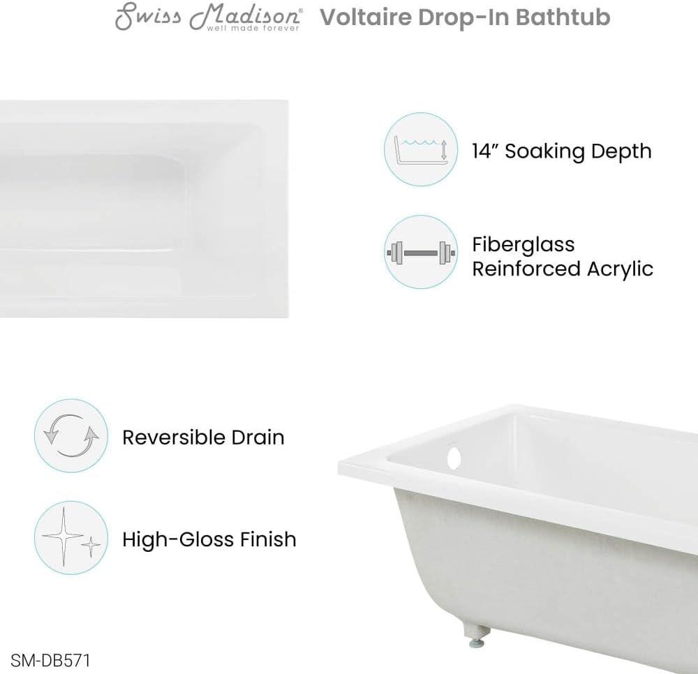 Voltaire 48" X 30" Reversible Drain Drop-In Bathtub
