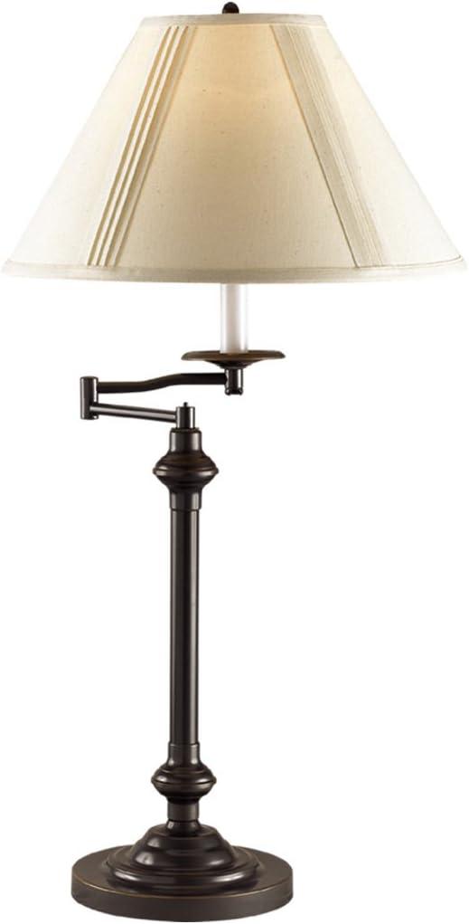 Dark Bronze Adjustable Swing Arm Table Lamp with Beige Shade