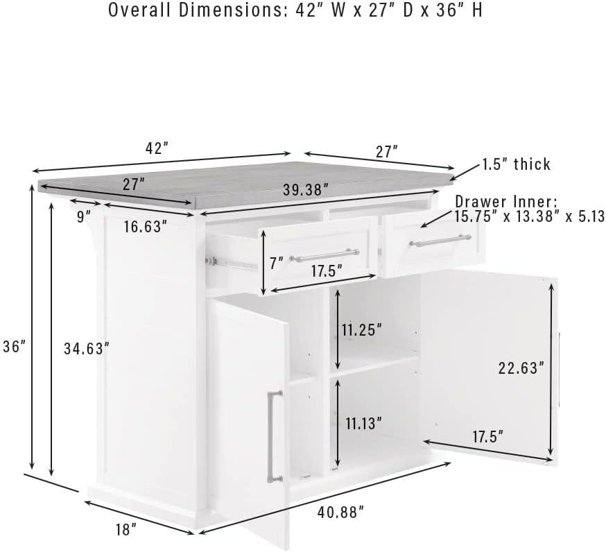 Crosley Bartlett Wood Top Kitchen Island White/Walnut: Traditional Style, Adjustable Shelves, Storage Cart